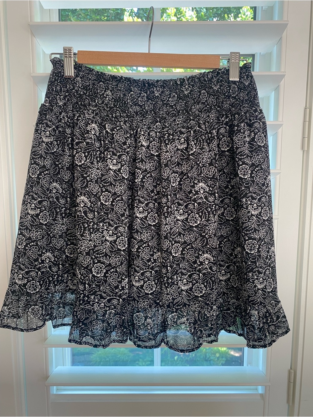 Black Floral Smocked Waist Skirt
